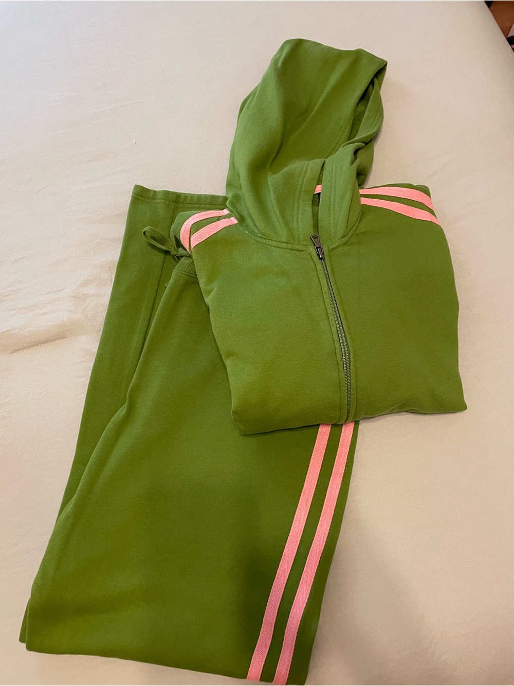Green  Hoodie and Jogger Set with Pink Stripes